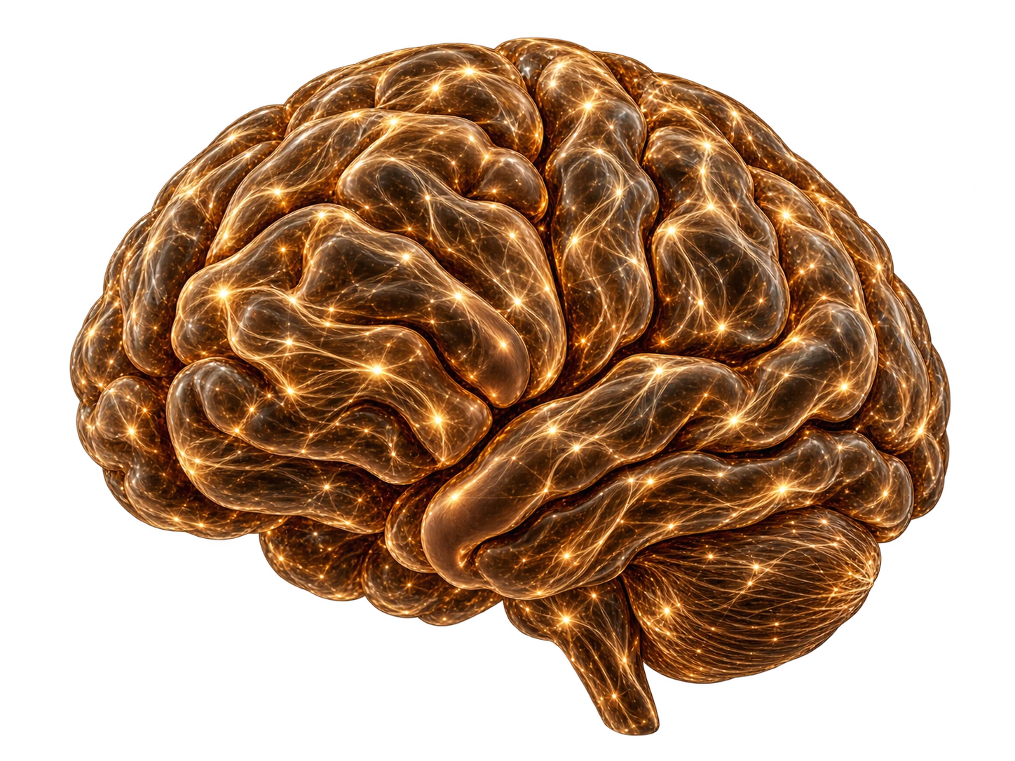 Sculpted human brain with illuminated neural pathways